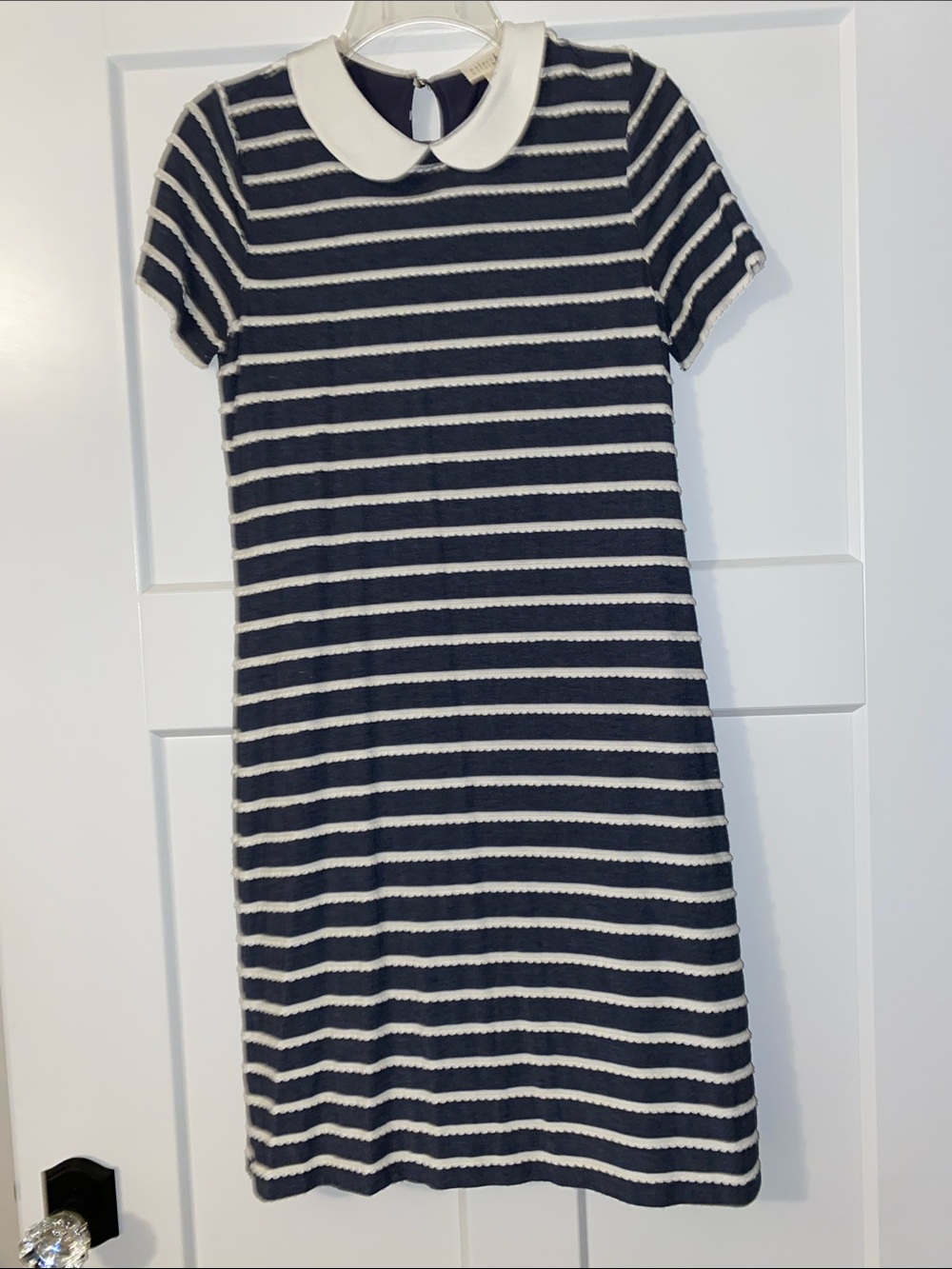 Maison Jules Grey and White Striped Dress with Peter Pan Collar